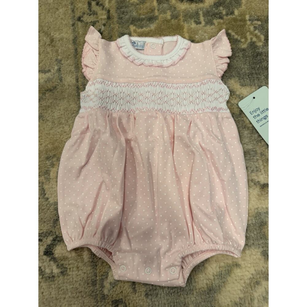 Magnolia Baby Smocked Polka Dot Romper Pink Pima Cotton Sz 3 Months NWT